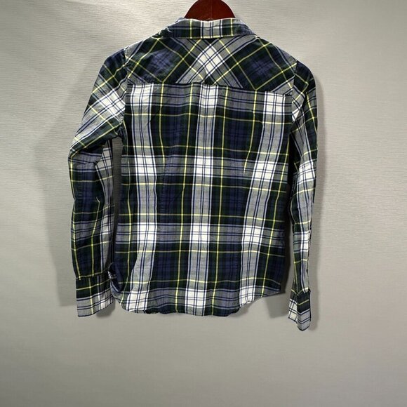 J Crew Perfect Shirt Women 2 Blue Tartan Plaid Cotton Long Sleeve Button Up - Picture 7 of 7